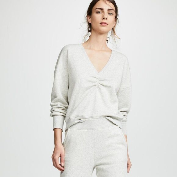 Heather Gray Joie V-Neck Pima Ruched Long Sleeve Sweatshirt (NWT) - Picture 6 of 8